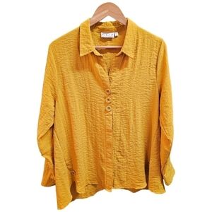 Habitat Clothes To Live In Gold Tone Rayon Blend Button Up Shirt Medium Relaxed